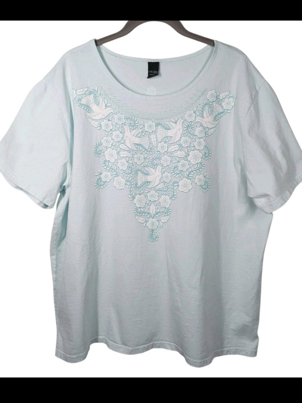 Sabaku Artwear Blanco Doves Floral Tshirt Top Plus Size 1X Cotton USA